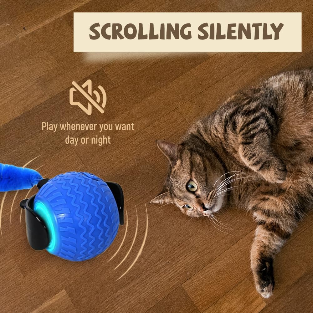 Interactive Cat Ball Toy, New Cat Ball Toys With Cord Mouse, Smart Self Rolling Cat Toys For Bored Indoor Cats, Automatic Moving Peppy Pet Ball